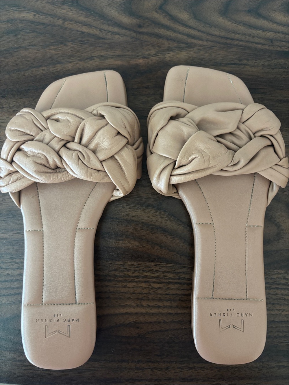 Marc Fisher Knotted Braided Slide Sandals in Nude